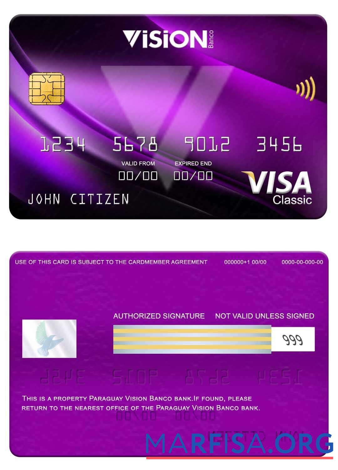 Realistic Paraguay Vision Banco bank visa classic card download for verification
